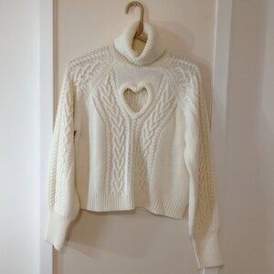mi ami for Francesca's, Sweater, Turtleneck, Cable Knit, Heart Cutout, Size M